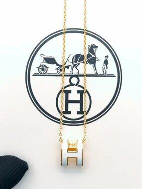 Hermes Silver Necklace with White Enamel 'H' Accent